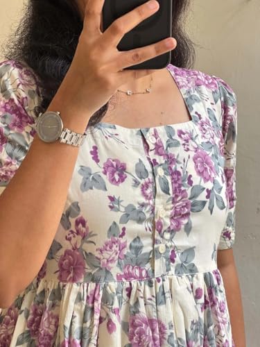 Image of Women's Pure Cotton Maxi Midi Dress Western Dress for Women Elegant Floral Printed Long Dresses | Soft & Breathable Fabric | Casual Trending Dress