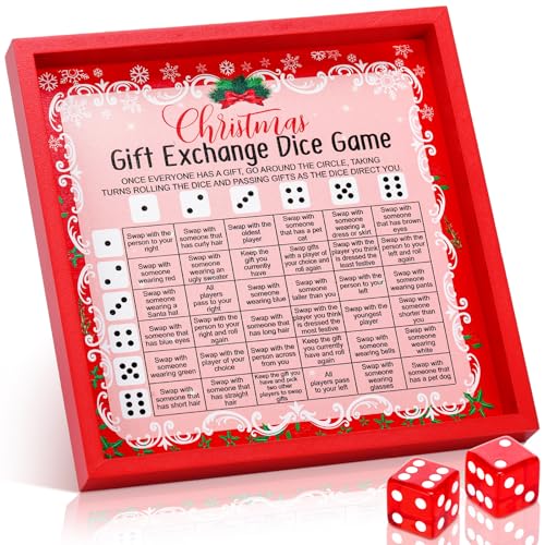 Yiyiring Christmas Exchange Dice Game with One Wooden Tray and
