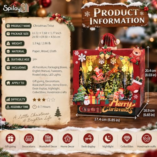 Image of Spilay DIY Miniature House Kit for Adults, Christmas Trioz Dollhouse Kit