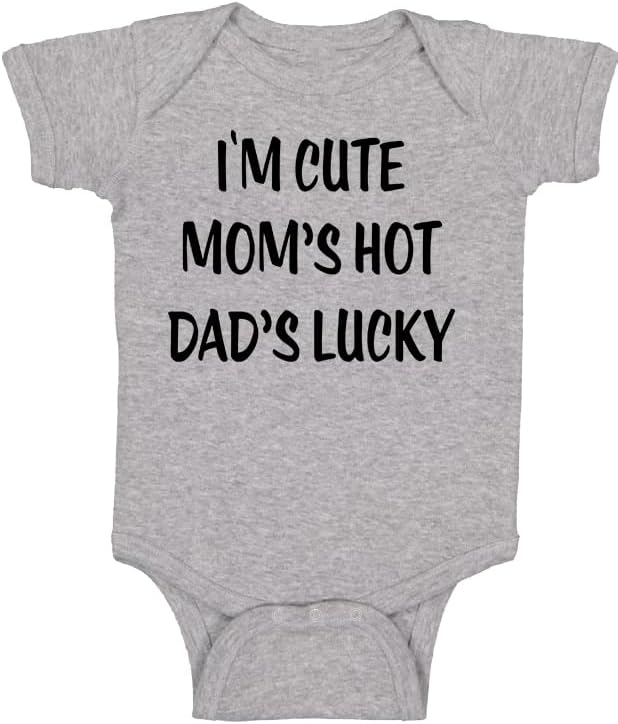 Crazy Bros Tees I'm Cute, Mom's Hot, Dad's Lucky Baby Bodysuit Adorable Unisex Romper Boy Newborn Clothes