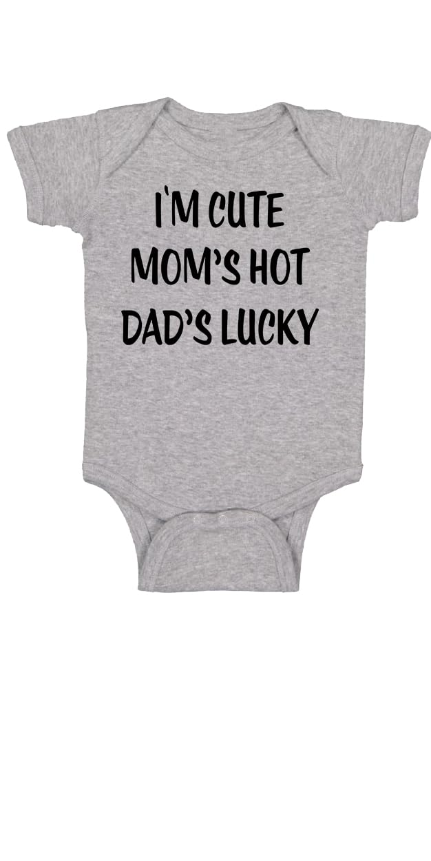 Crazy Bros Tees I'm Cute, Mom's Hot, Dad's Lucky Baby Bodysuit Adorable Unisex Romper Boy Newborn Clothes (Newborn, Heather Grey)