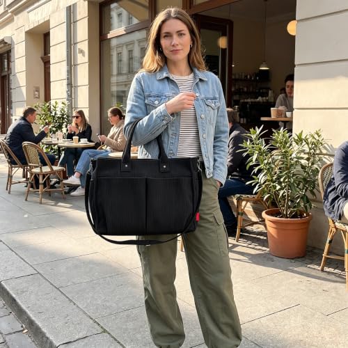Bolso tote de pana para mujer con cierre y correas fijas miniatura 1
