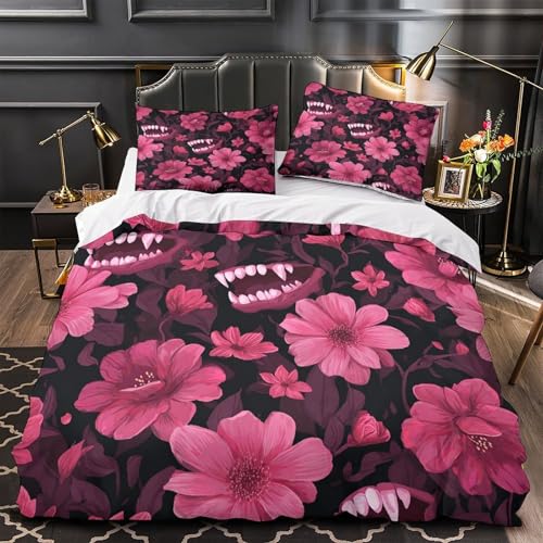 Housse de couette fleur sanglante 140x200 parure de lit imprimé 3D microfibre ado - 2