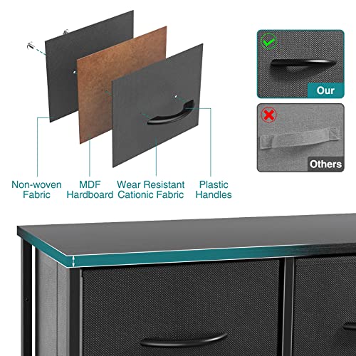 Dresser, Dresser For Bedroom, Drawer Dresser Organizer Storage Drawers Fabric Dresser With 5 Drawers, Chest Of Drawers With Fabric Bins, Long Dresser With Wood Top For Bedroom, Closet, Entryway #TOP4