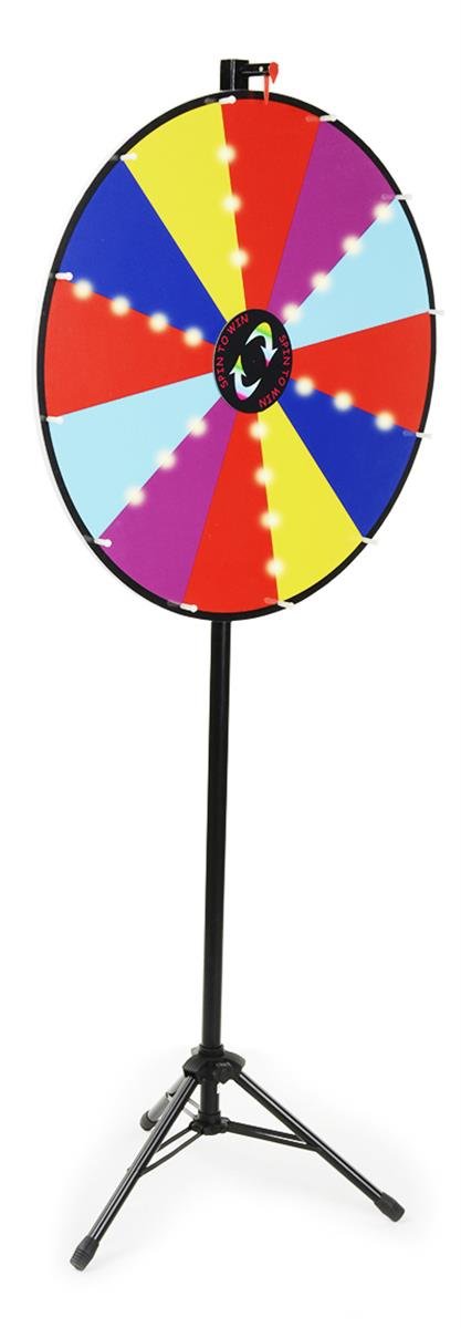 Displays2go 30" LED Prize Wheel with Tripod Stand for Floor, 12 Prize Slots, Write-on Surface for Wet or Dry Erase Markers