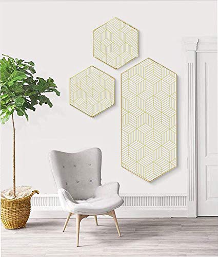 45cm x 10m Beige en geometrische strepen van de gouden zeshoek behang zelfklevend gouden strepen contactpapier… - Image 8