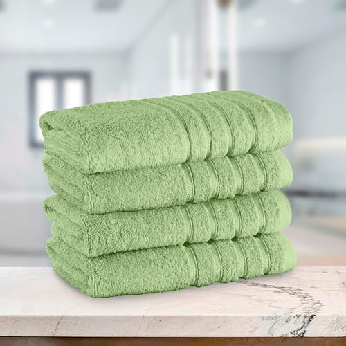 Image of Elegant Comfort 100% Turkish Cotton 4 Lines Viscose Stripe Luxury 4 Pack Hand Towel Set - Ultra Absorbent and Soft 16 x 28 Inch Premium Hotel Spa Quality Towels for Everyday Bath Use, Sage