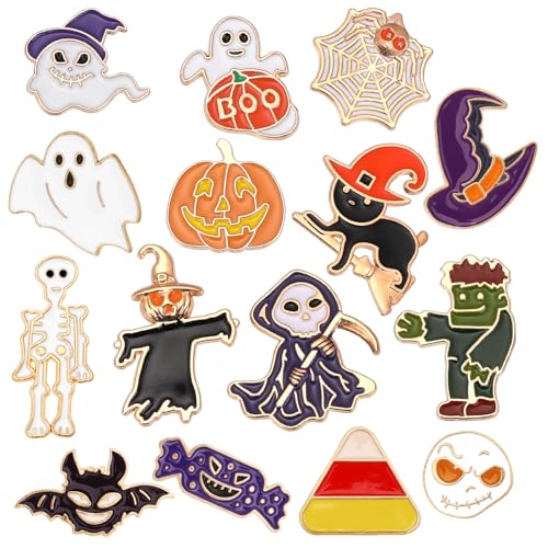 SANNIX 15Pcs Halloween Pins, Halloween Enamel Lapel Pin, Skull Pumpkin Ghost Spooky Brooch Pins Holiday Backpack Badge for Clothes Bags Hats Accessories