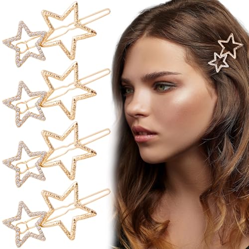 Smallcat 8Pcs Star Hair Clips, Gold Rhinestone Star Hair Barrettes cover