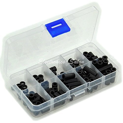 Electronics-Salon Black Nylon Round Spacer Assortment Kit, Not Threaded for M4 Screws, Plastic. OD 7mm, ID 4.1mm, L 2mm 4mm 5mm 6mm 8mm 10mm 12mm 16mm 18mm 21mm.