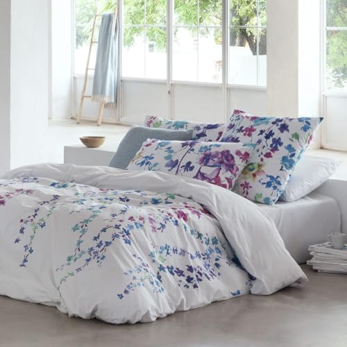 ETHERE MAISON Funda nórdica Haku Blue Cama 90 cm - 150x220 cm, algodón 200 Hilos. Cierre con Corchetes.