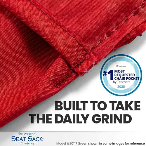 Image of Seat Sack Student Chair Storage Pocket - 15 inch, Single Pocket, Classroom Chair Organizer for Student Desks, Durable Over-the-Chair Storage, Red, 1-Pack
