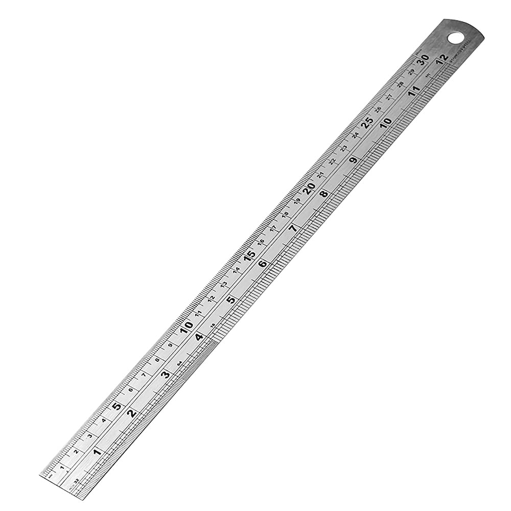 Dekton Silver 300Mm Stainless Steel Ruler - Durable Ruler With Imperial And Metric Markings, Perfect For Precision Measurement, Features Hanging Hole For Convenient Storage