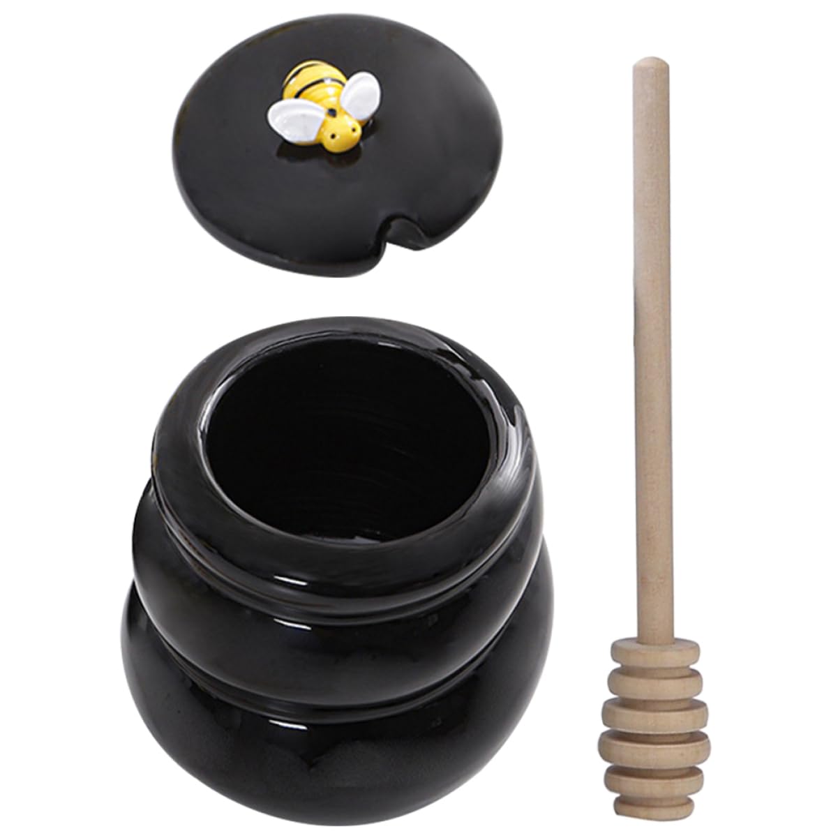 GLEAVI Stick Beehive Candy Jar Ceramic Honey Jar Lidded Lid 415ml Honey Pot for Kitchen