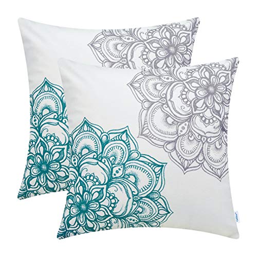 CaliTime Pack of 2 Cozy Fleece Throw Pillow Cases Covers for Couch Bed Sofa Vintage Dahlia Floral Both Sides 18 X 18 Inches Grey Teal