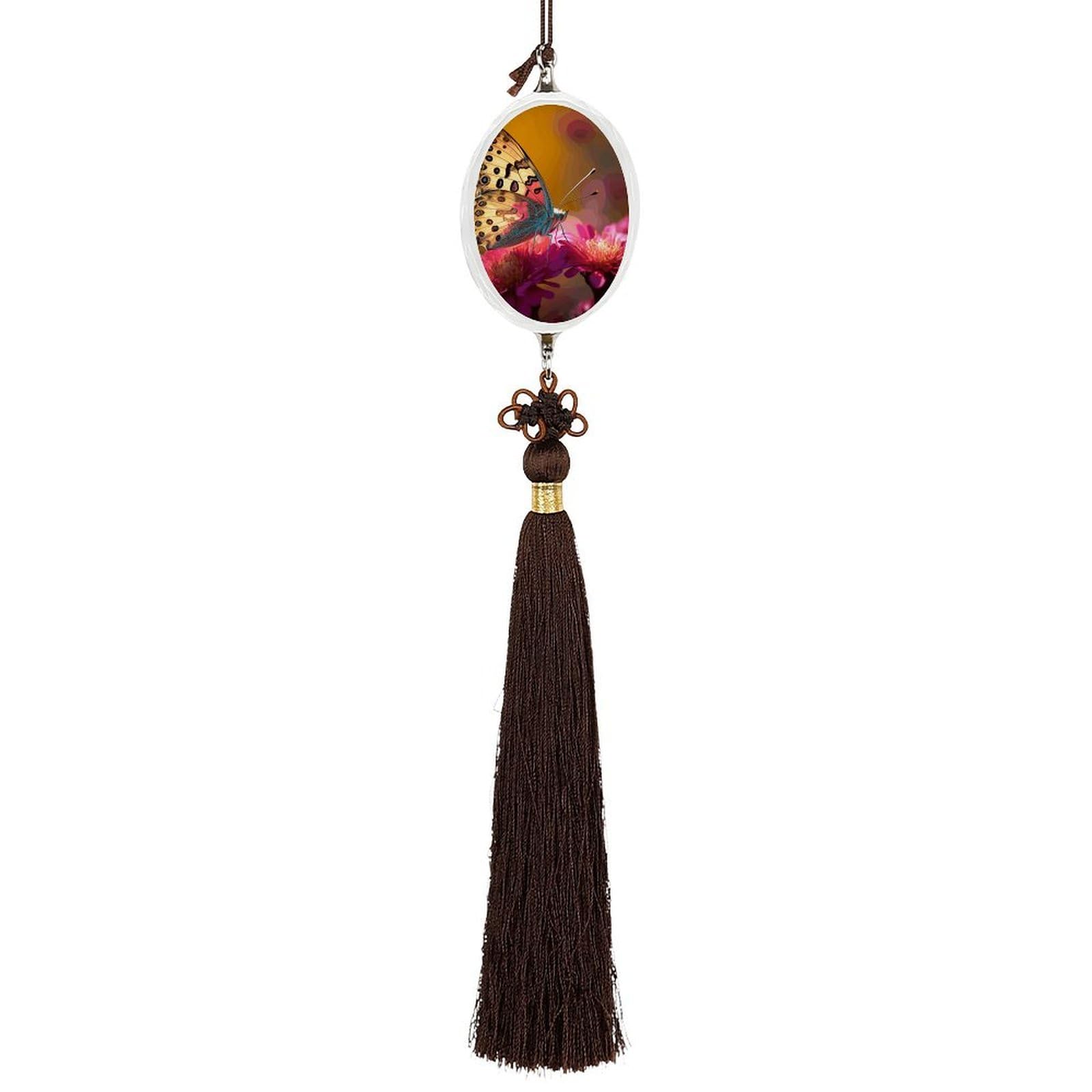 Crystal Car Pendant Charms Ellipse Crystal Rear View Mirror Charms A Colorful Butterfly Auto Hanging Interior Ornament Pendant Car Interior Accessories for Women Men Auto Decor