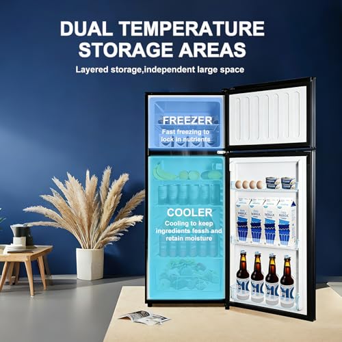 8.5 cu.ft Dual-Door Apartment Refrigerator with Freezer and Adjustable Thermostat - Slide-Out Glass Shelves for Dorms, Offices, RVs, and Homes - Image 4