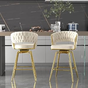 Swivel Bar Stools Set of 2, Modern 360° Swivel Bar Stools, 23 inch Modern Bar Chairs with Woven Back & Footrest, Counter Height Bar Stools for Kitchen Island, Cafe, Bar, Wet Counter Swivel Bar Stools Set of 2 Modern 360 Swivel Bar Stools 23 inch Modern Bar Chairs with Woven Back Footrest Counter Height Bar Stools for Kitchen Island Cafe Bar Wet Counter