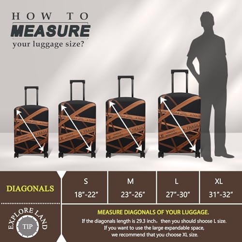 Image of Explore Land Travel Luggage Cover Air Approve Suitcase Protector Fits 18-32 Inches Case, Gold Fragile, S, Gold Fragile