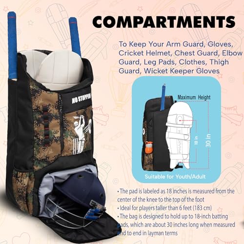 Image of WHACKK Kallis 103L Unisex Cricket Kit Bag Backpack | Adult Size | 2 Bat | Shoe /Helmet Pocket | Main Compartment 18 inch Leg Pad |2 Bottle Holder | Easy Access Pocket | Player Edition Senior (Marpat WL)