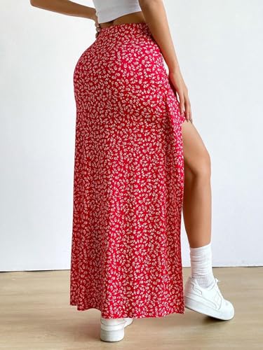EARKOHA 2025 Skirts for Women Women's Ditsy Floral Full-Print Slit Skirt, Casual Holiday Wear Red L2
