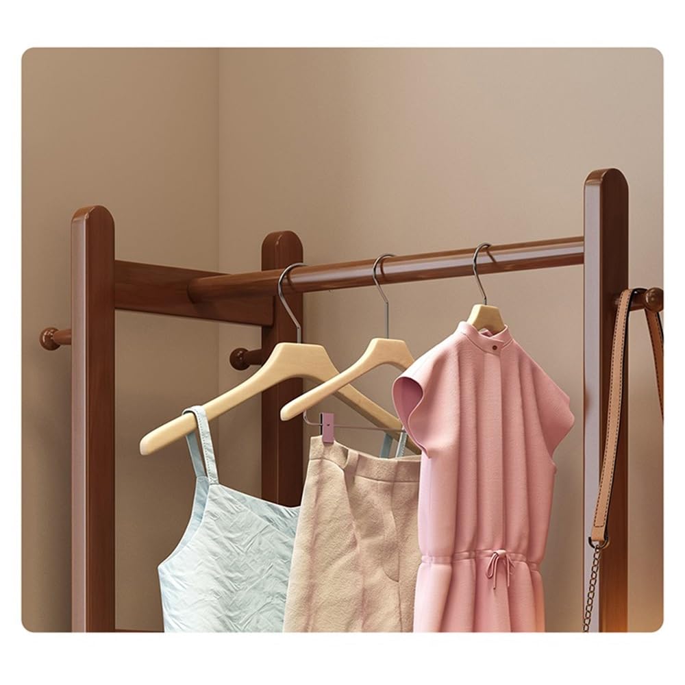 GLigeT Garderobenständer Massivholz-Garderobenständer, Boden-Schlafzimmer-Kleiderständer, Wohnzimmer-Lagerregal, einfacher vertikaler Balkon-Kleiderständer Jackenständer(Walnut)