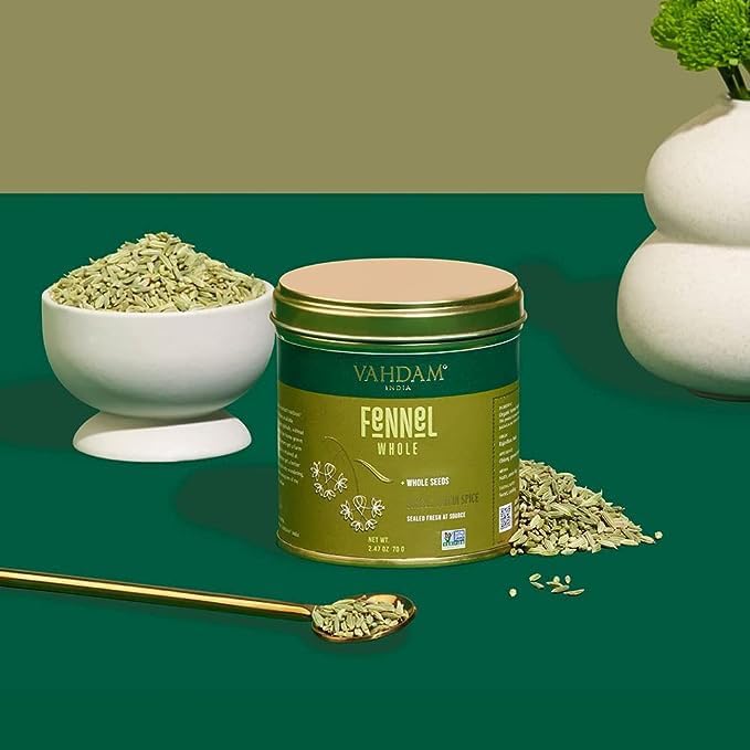 Image of VAHDAM, Fennel Whole (2.47oz /70g) Gluten Free, Non GMO, 100% Raw Fennel Seeds for Cooking, Smoothies & Lattes | Fennel Whole Foods, Sealed Fresh at Source