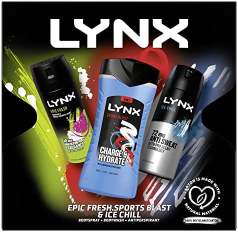 LYNX Mixed Trio bodywash, body spray & anti-perspirant, 3 piece Gift Set for him, perfect for his daily routine