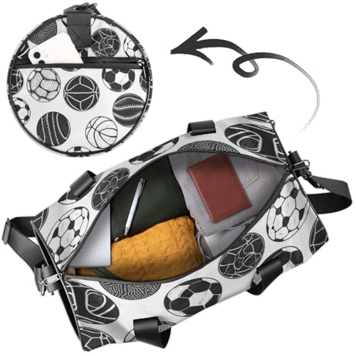 Balls Round Barrel Sports Fitness Bag, Black White Travel Luggage Bag, Reusable Handbag, Suitable For Men and Women4