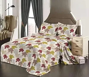 Alliance Super Soft Mulberry Leaf Designer | Fitted Bedsheets | Bedsheet for Double Bed | with 2 Pillow Covers - Fitted Bed Sheet 72Wx78Lx8H, Cover 18Lx28W Inch