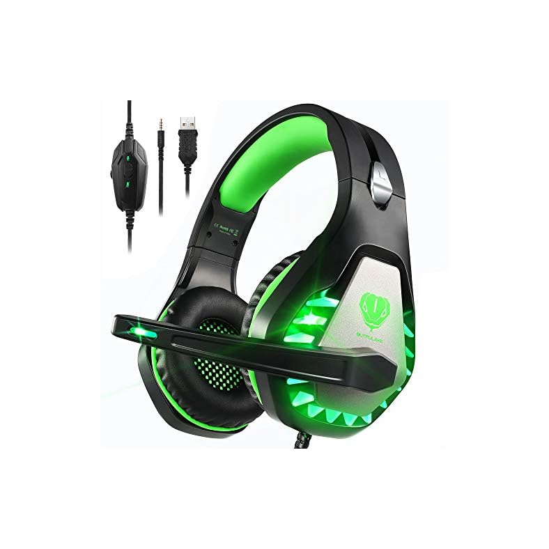 Pacrate Gaming Headset with Microphone for Switch PC PS4 PS5 Xbox One Noise Cancelling Gaming Headphones with LED Lights for Kids Adults Black Green Pacrate Gaming Headset with Microphone for Switch PC PS4 PS5 Xbox One Noise Cancelling Gaming Headphones with LED Lights for Kids Adults Black Green