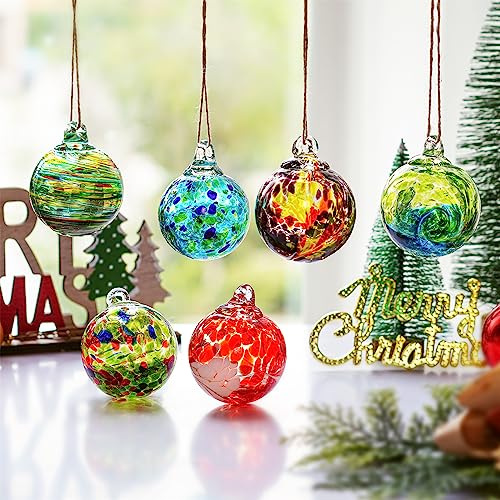 KRISININE 6pcs Hand-Blown Glass Christmas Ornaments Balls Hanging Friendship Balls Glass Witches Ball Gazing Ball for Home Window Outdoor Garden Patio Décor Gifts for mom