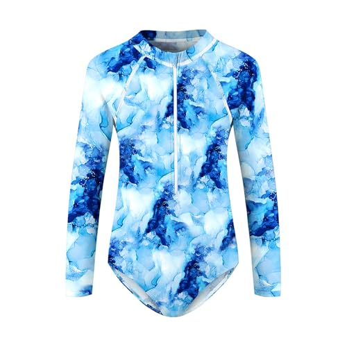Image of Zando UPF50+ Girls Long Sleeve One Piece Swimsuit with Zipper - Rash Guard for Teens Toddler Kids 2-15 Years