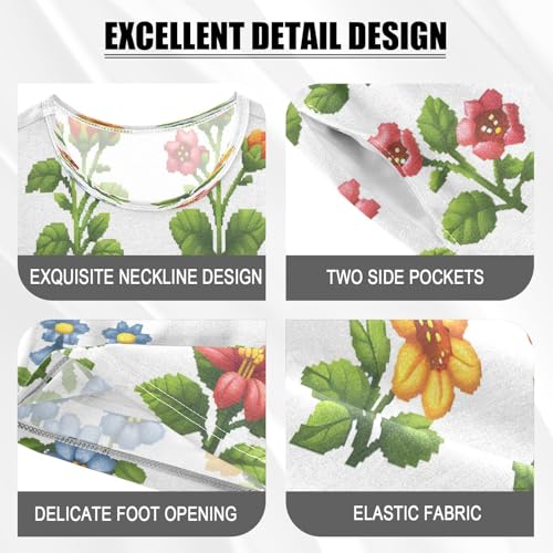 senya Short Sleeve Pajamas Sets Summer Cotton Sleepwear Leaves Yellow Blue Red Flower4