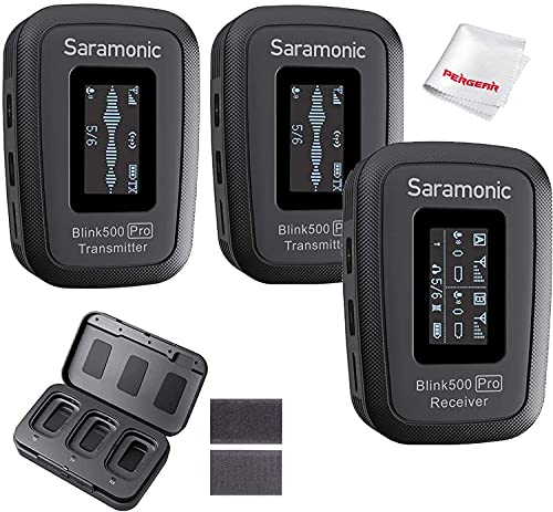 Saramonic Blink 500 Pro B2 Dual-Channel Stereo 2.4GHz Wireless Microphone with Charging Case, 2 Lavalier Mic, OLED Display, for DSLR, Video Camera, Smartphone, and Computer Interview Podcast