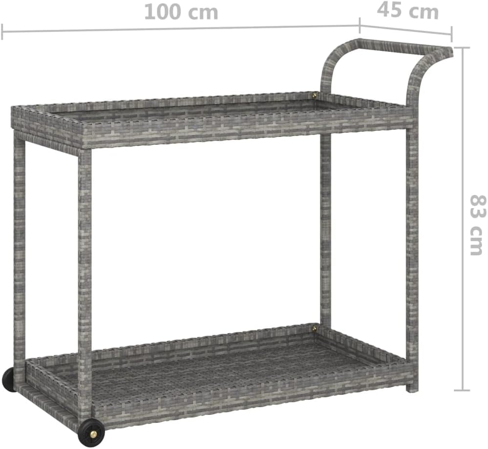 Bar Cart Gray Poly Rattan with Powder-Coated Steel Frame 39.4"x17.7"x32.7" Rolling Kitchen Cart for Dining, Food Storage, Mobile Utility Cart with Handle and Smooth Wheels