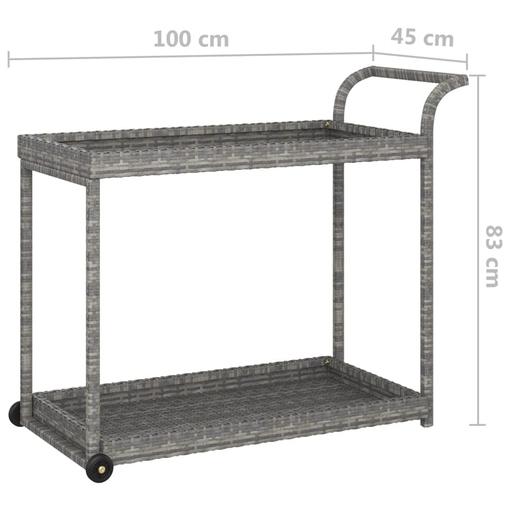 vidaXL Carrito de Bar Carro Servicio Cocina Jardín Patio Terraza Balcón Rodante Almacenamiento Comida Bebida Ratán Sintético Gris 100x45x83 cm