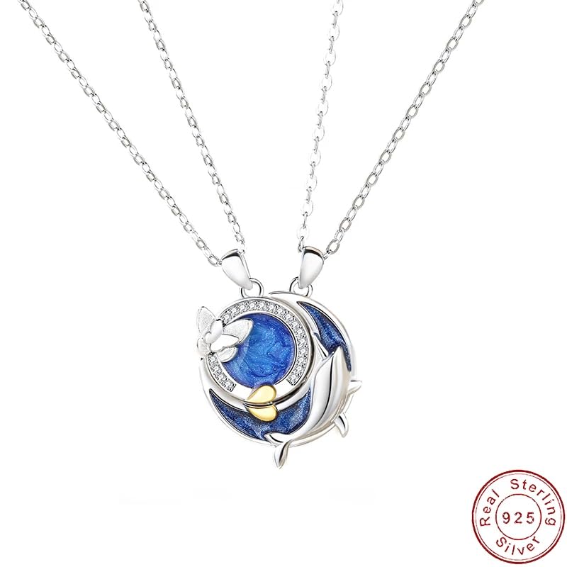 Pendentif queue orque collier couple baleines argent 925 femmes - 2