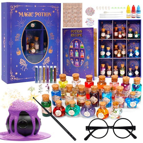 Sntieecr Magic Potion Kit for Kids Kids Potion Making Kit with Magic Display Box DIY 20 Mixed Wizard Potion Bottles Potions Kit for Kid Gifts Arts and Crafts for Kid Ages 6-8 8-10 10-12 Years