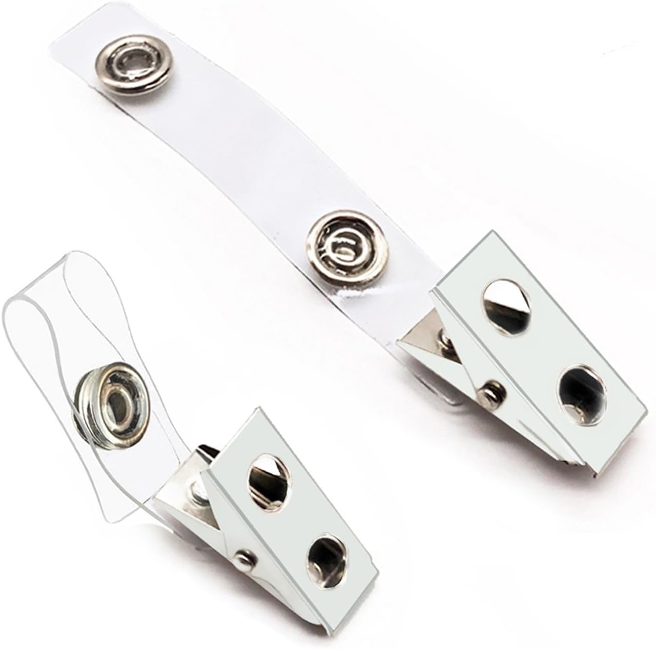 Orecla 200Pcs Premium Metal Badge Clips with Clear PVC Straps for ID Cards, Badge Holders, Name Tags, Work Badges