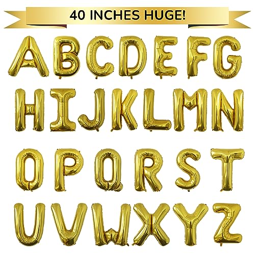 Image of Letter Balloons Gold Party Balloon - 40 Inch Large Gold Letter M Balloon, Letter Balloon Birthday Decorations, Balloon for Women Men Anniversary Party Decorations Supplies