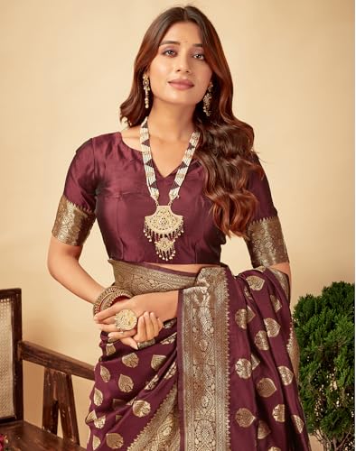 Image of SIRIL Women's Banarasi Soft Silk Saree Pure Silk with Unstitched Blouse Piece