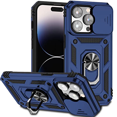 Coque iPhone 14 Pro magnétique avec protège-caméra et béquille antichoc bleu 6,1"