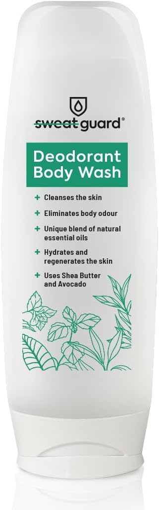 SWEAT GUARD® Deodorant Body Wash - 300ml. Antibacterial, Anti Sweat & Antifungal Shower Gel, Odour Eliminator. Antiperspirant Hyperhidrosis Treatment For Sensitive Skin - Gentle, Natural Ingredients.