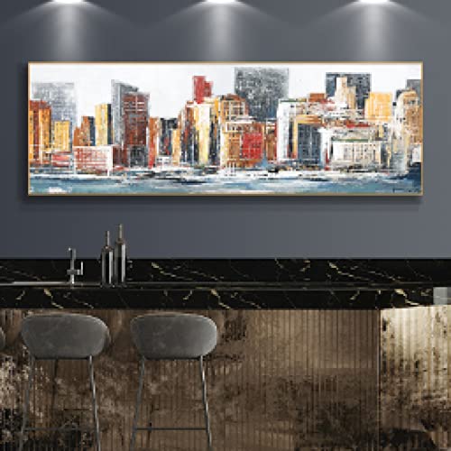 Affiche paysage urbain abstrait coloré art mural salon 40x120
