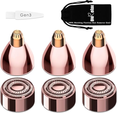 Image of Gen 3 Replacement Heads for Finishing Touch Flawless, 18K Gold Painless Facial Hair Remover Blades with Exclusive Eyebrow Trimmer Head, 3 Facial + 3 Eyebrow Replacement Heads Set for Women
