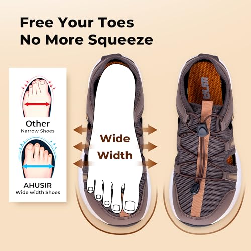 Image of Mens Closed Toe Wide Width Hiking Sandals Summer Walking Water Shoes Comfortable Recovery Fisherman Sport Sandals