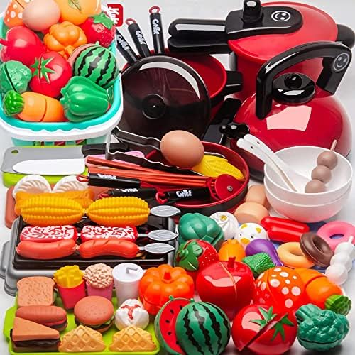 74PCS Cutting Play Food Toy for Kids Kitchen,Cooking Toy Set with Food