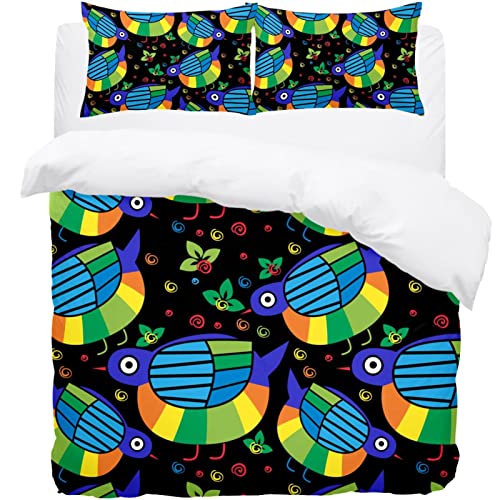 Housse de couette douce imprimé oiseaux colorés pour lit simple - 2
