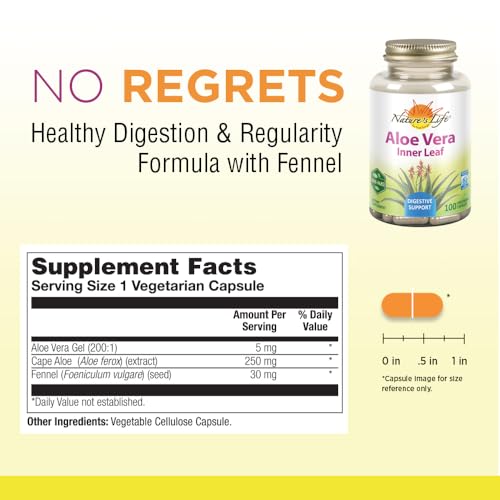Nature's Life Aloe Vera Inner Leaf | Skin Health, Digestive Support & Regularity Formula | with Fennel | Non-GMO & Vegan | No Fillers | 100 Veg Caps - Image 3